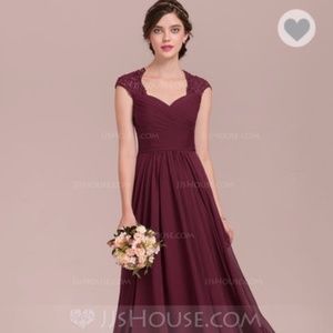 Burgundy Cap Sleeve Bridesmaid Dress